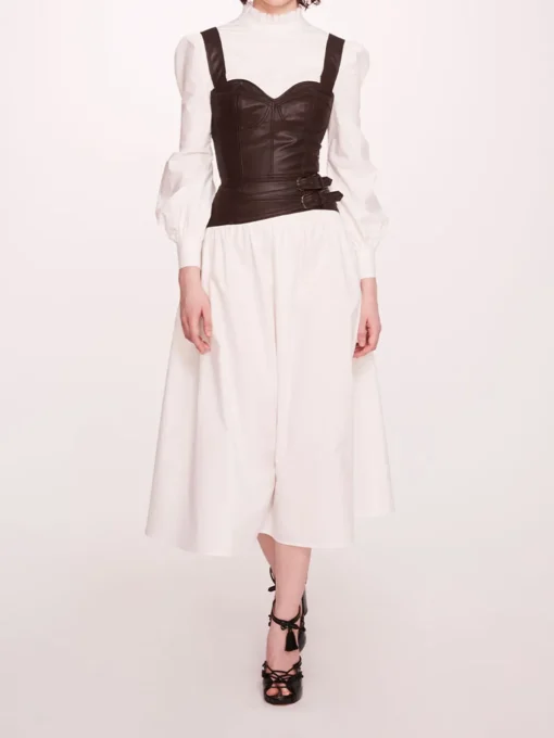 Faux Leather Poplin Corset Dress