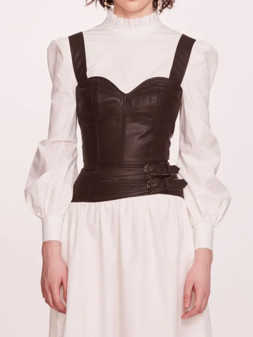 Faux Leather Poplin Corset Dress