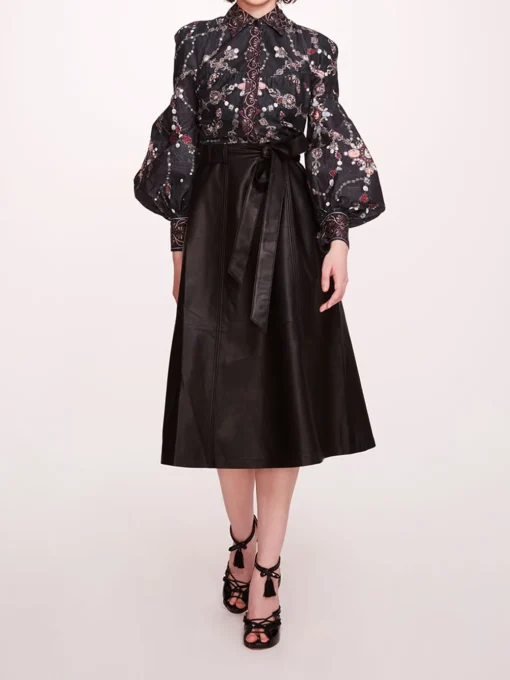 Faux Leather Poplin Midi Dress