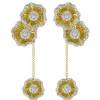 Halo Flower Yellow Gold Drop Earrings