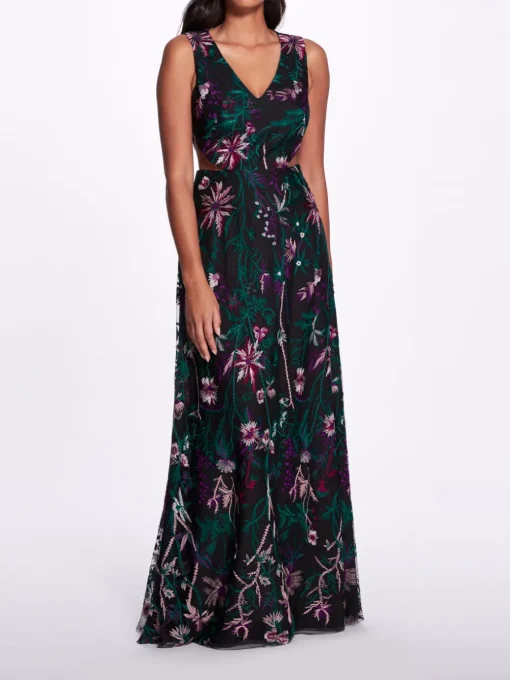 Keyhole Back Floral Gown