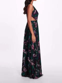 Keyhole Back Floral Gown