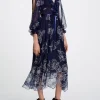 Long Sleeve Floral Tulle Chiffon Gown