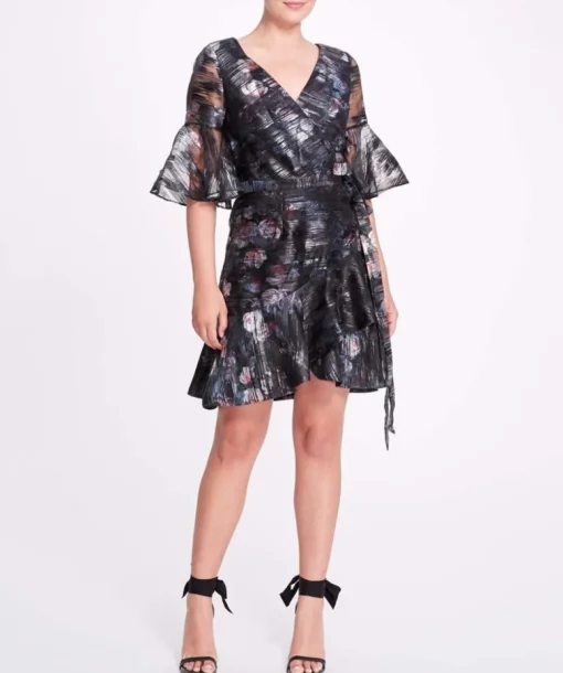 Printed Floral Fil Coupe Wrap Dress