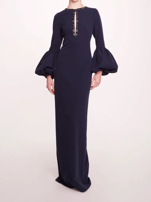 Puffed Sleeve Column Gown