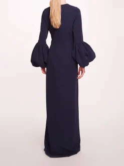 Puffed Sleeve Column Gown