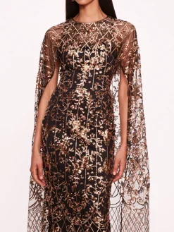 Sequin Lattice Cape Gown