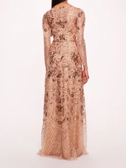 Sequin Lattice Sleeved Gown