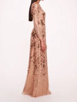 Sequin Lattice Sleeved Gown