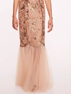 Sequin Lattice Strapless Gown