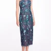 Strapless Embroidered Tea Length Gown