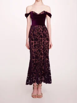 Velvet Cutwork Midi Dress