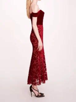 Velvet Cutwork Midi Dress